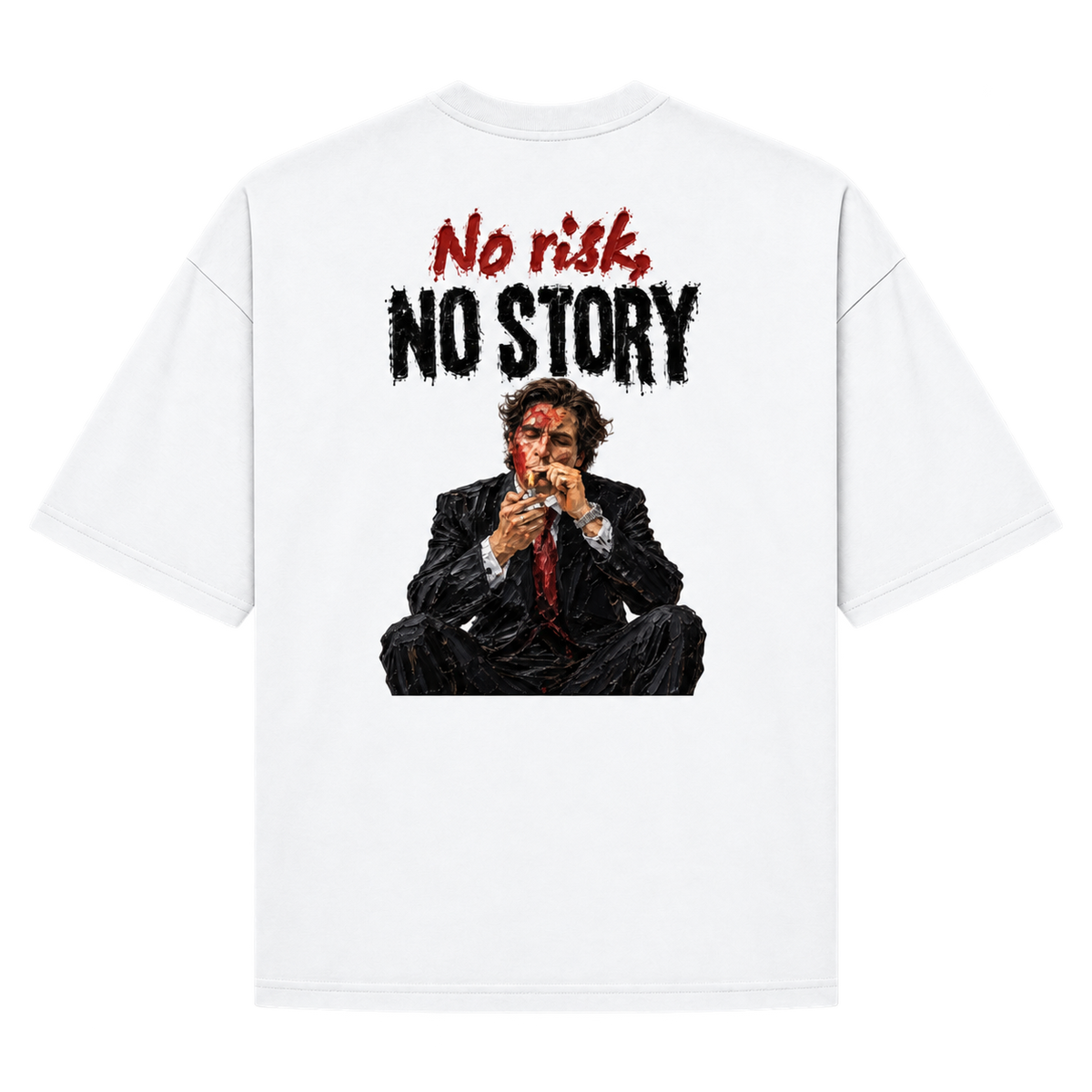 Camiseta Oversized Branca — No Risk, No Story