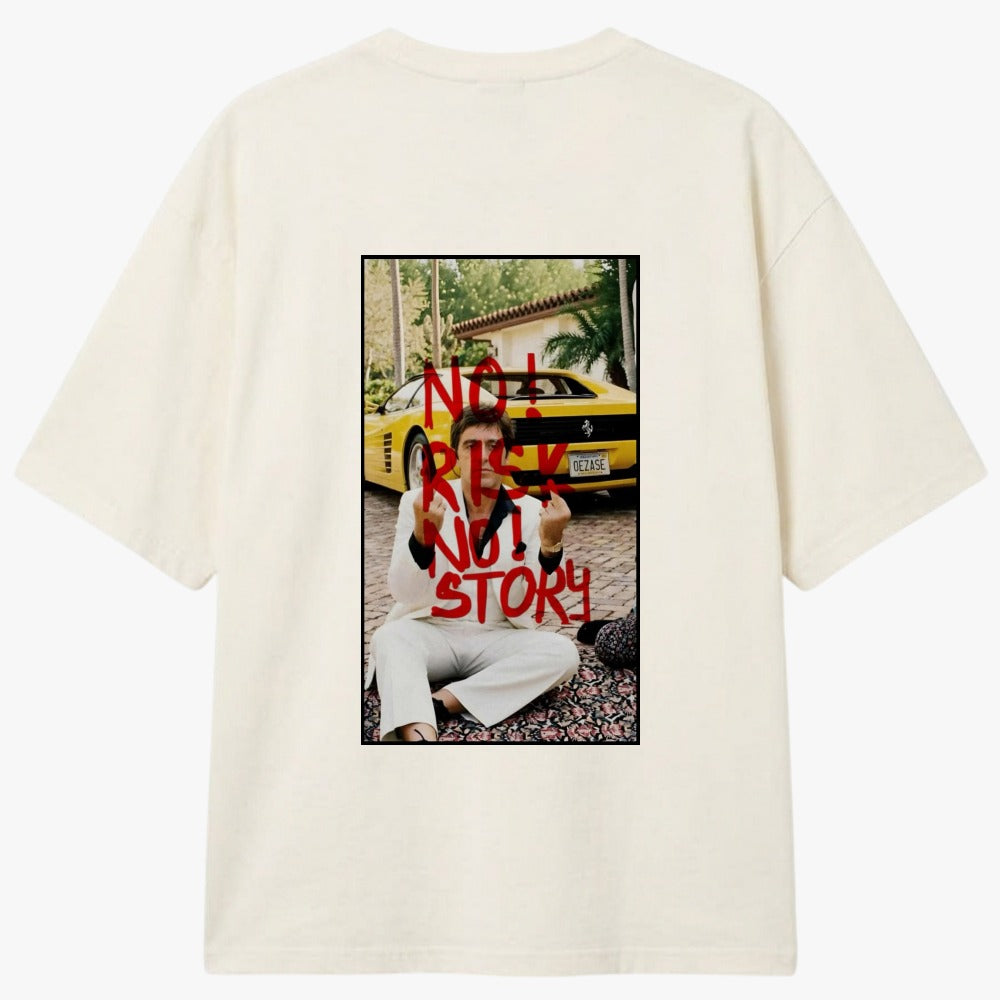 Camiseta Oversized Off-White — No Risk, No Story Drive