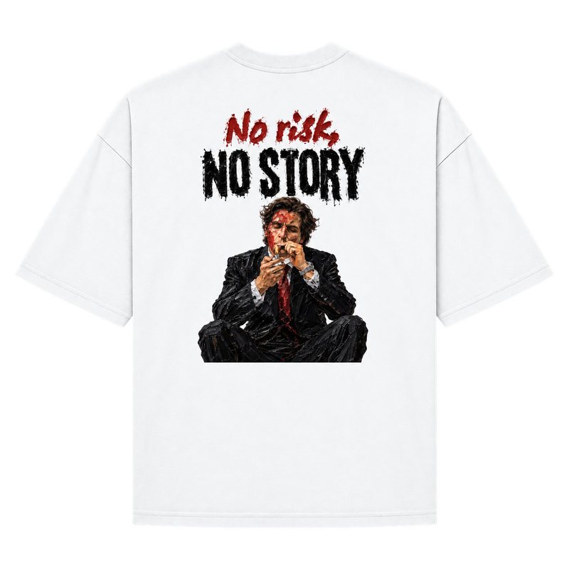 Camiseta Oversized Branca — No Risk, No Story