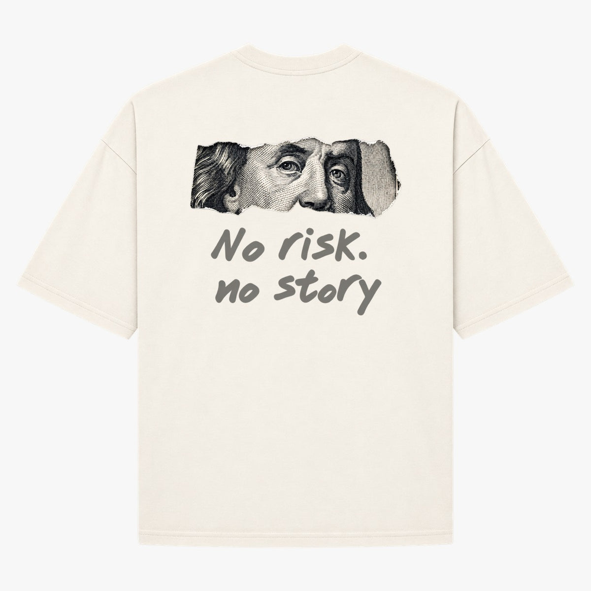 Camiseta Oversized Off-White — No Risk, No Story Money